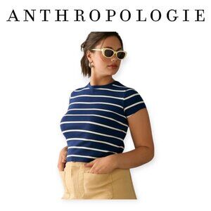 Anthropologie Maeve navy white Blair Baby Tee Size S
